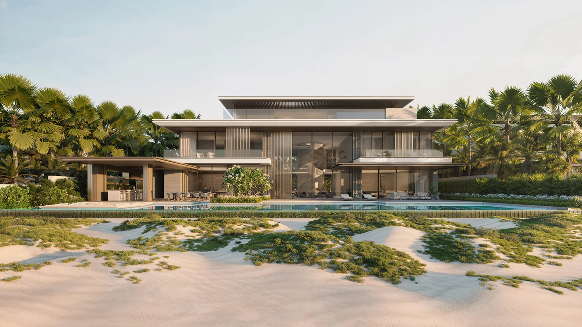 Beachfront residence architecture and landscaped gardens from the project collection