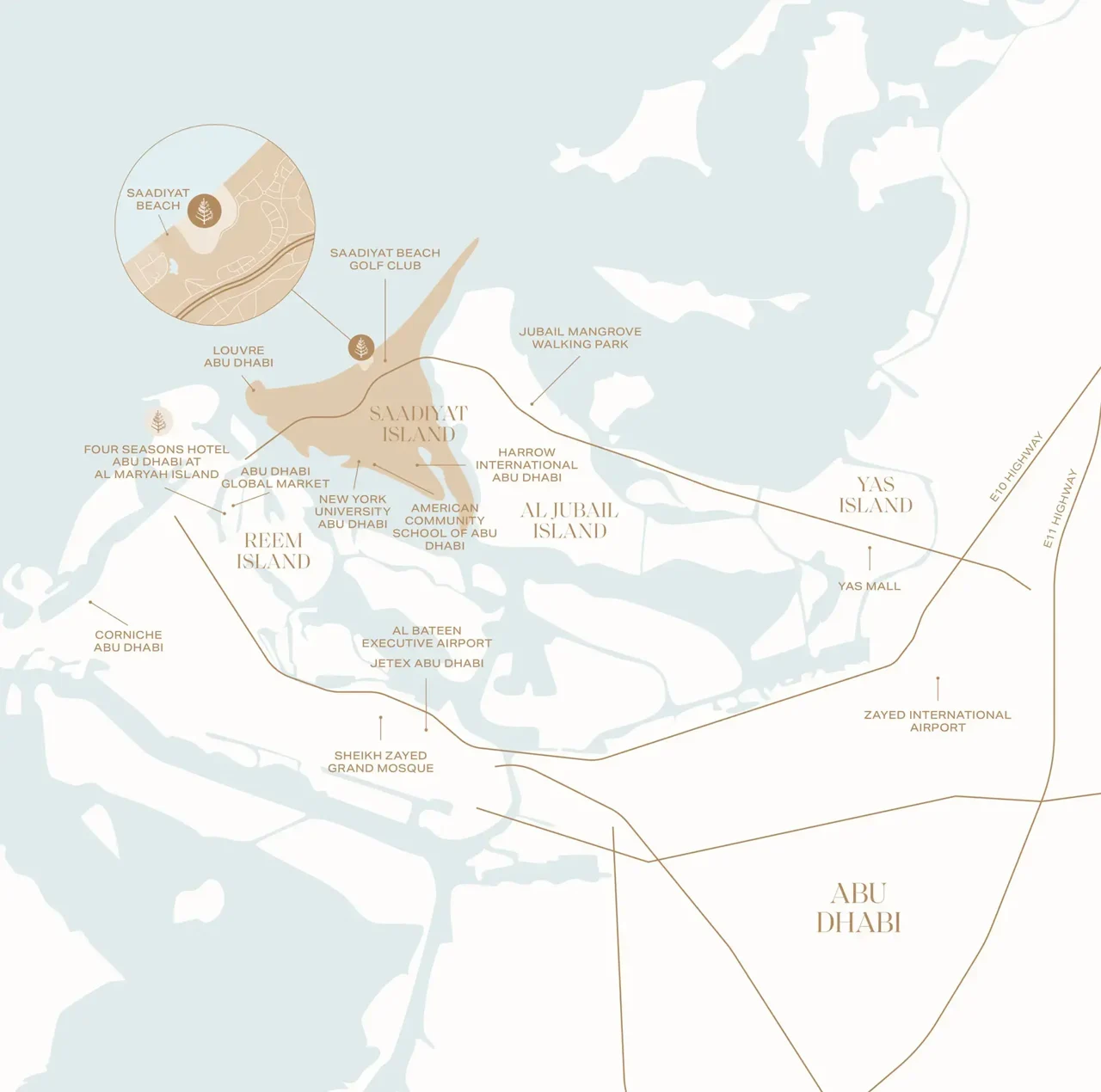 Official ALAIN map locating Four Seasons Private Residences at Saadiyat Beach, Abu Dhabi